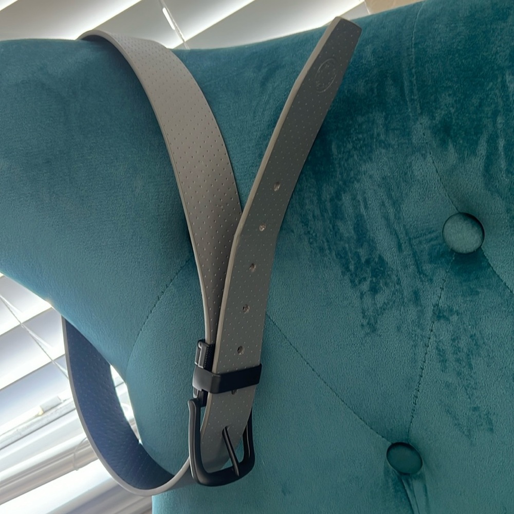 Men’s reversible perforated leather belt black or grey matte black buckle s